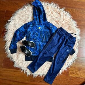 NWOT Boys Blue Basketball Track Suit and Shoe Bundle
